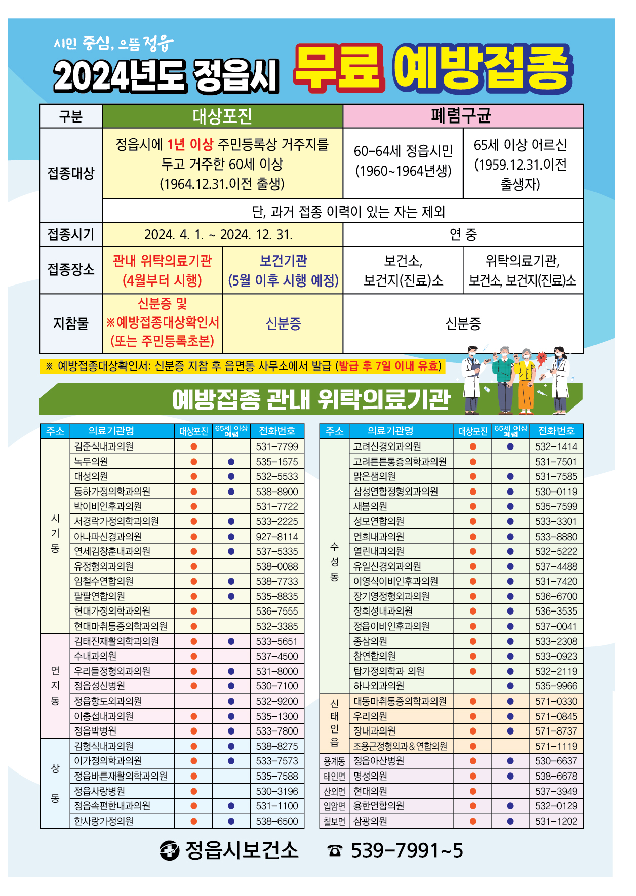 대상포진 무료 예방접종 사업 안내(보건기관 시행)