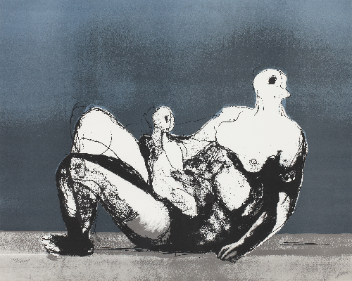 3. 헨리 무어 Henry Moore <푸른 배경의 모자상 Reclining Mother and Child with blue Background>